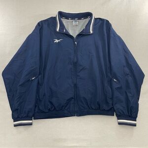 VTG Reebok Windbreaker Track Jacket Navy Blue Embroidered Logo Zip Up Mens XL